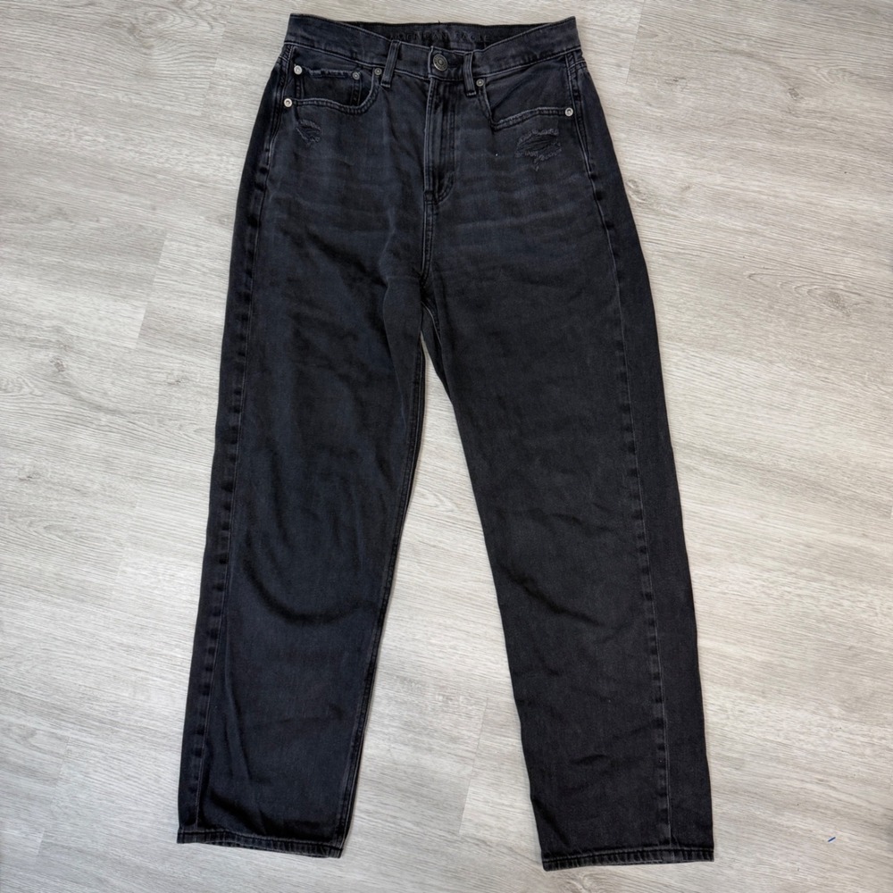 American Eagle Highest Rise 90s Boyfriend Jeans Black Distressed Size 8 Regular